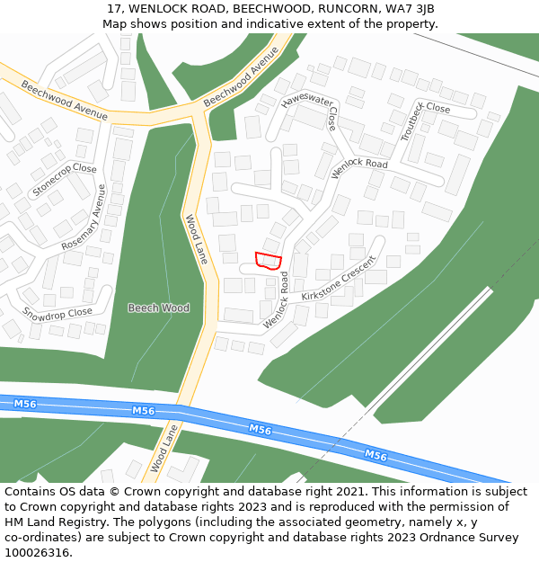 17, WENLOCK ROAD, BEECHWOOD, RUNCORN, WA7 3JB: Location map and indicative extent of plot