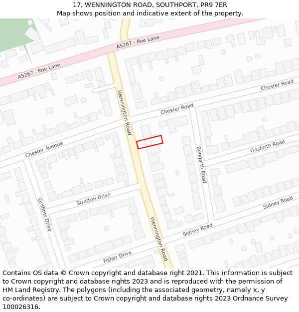 17, WENNINGTON ROAD, SOUTHPORT, PR9 7ER: Location map and indicative extent of plot