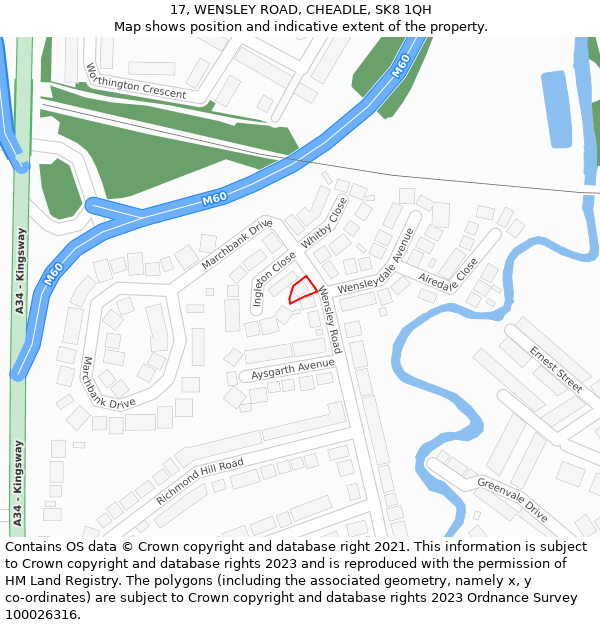 17, WENSLEY ROAD, CHEADLE, SK8 1QH: Location map and indicative extent of plot