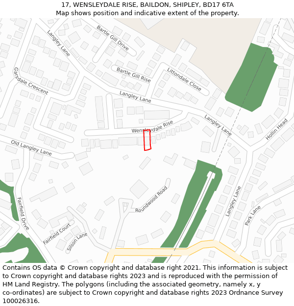 17, WENSLEYDALE RISE, BAILDON, SHIPLEY, BD17 6TA: Location map and indicative extent of plot