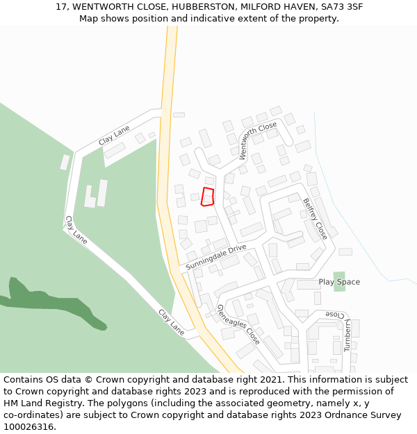 17, WENTWORTH CLOSE, HUBBERSTON, MILFORD HAVEN, SA73 3SF: Location map and indicative extent of plot