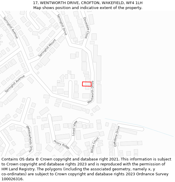 17, WENTWORTH DRIVE, CROFTON, WAKEFIELD, WF4 1LH: Location map and indicative extent of plot