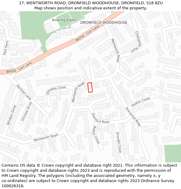 17, WENTWORTH ROAD, DRONFIELD WOODHOUSE, DRONFIELD, S18 8ZU: Location map and indicative extent of plot