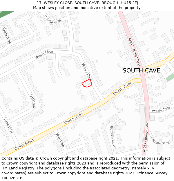17, WESLEY CLOSE, SOUTH CAVE, BROUGH, HU15 2EJ: Location map and indicative extent of plot