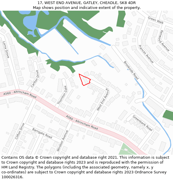 17, WEST END AVENUE, GATLEY, CHEADLE, SK8 4DR: Location map and indicative extent of plot