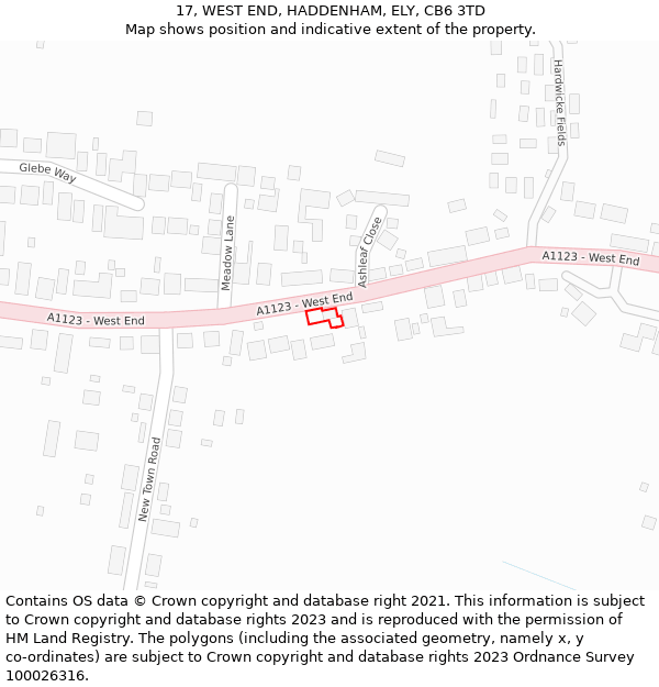 17, WEST END, HADDENHAM, ELY, CB6 3TD: Location map and indicative extent of plot