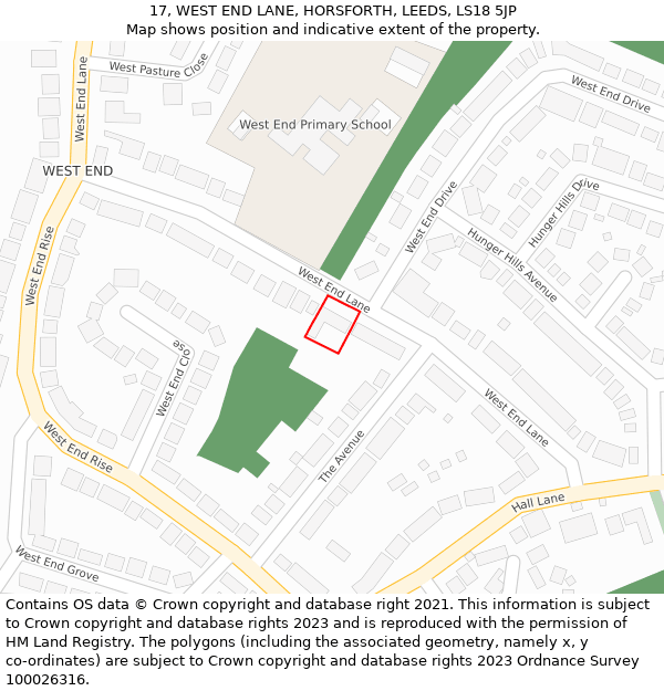 17, WEST END LANE, HORSFORTH, LEEDS, LS18 5JP: Location map and indicative extent of plot
