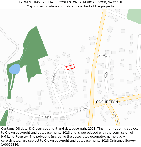 17, WEST HAVEN ESTATE, COSHESTON, PEMBROKE DOCK, SA72 4UL: Location map and indicative extent of plot