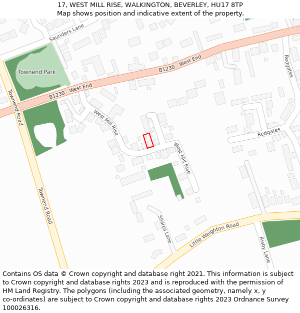 17, WEST MILL RISE, WALKINGTON, BEVERLEY, HU17 8TP: Location map and indicative extent of plot