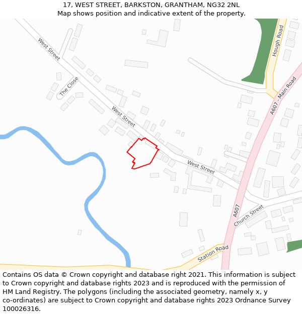 17, WEST STREET, BARKSTON, GRANTHAM, NG32 2NL: Location map and indicative extent of plot