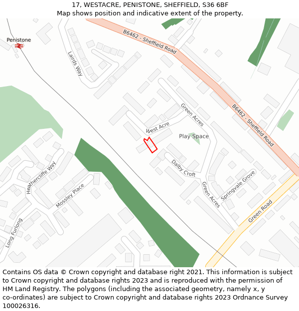 17, WESTACRE, PENISTONE, SHEFFIELD, S36 6BF: Location map and indicative extent of plot