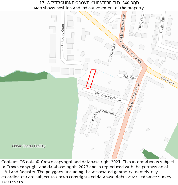 17, WESTBOURNE GROVE, CHESTERFIELD, S40 3QD: Location map and indicative extent of plot