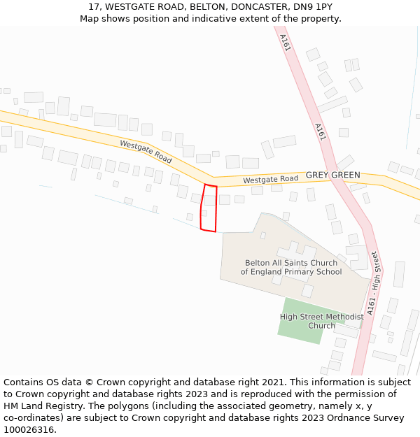 17, WESTGATE ROAD, BELTON, DONCASTER, DN9 1PY: Location map and indicative extent of plot