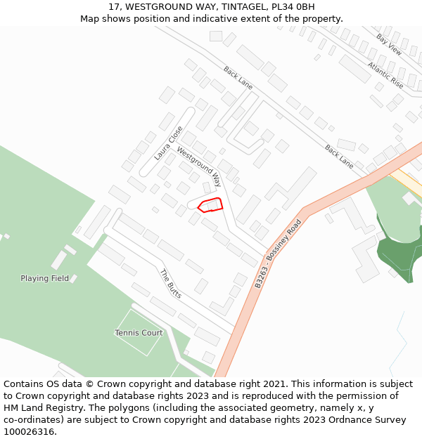 17, WESTGROUND WAY, TINTAGEL, PL34 0BH: Location map and indicative extent of plot