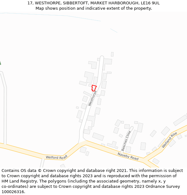 17, WESTHORPE, SIBBERTOFT, MARKET HARBOROUGH, LE16 9UL: Location map and indicative extent of plot