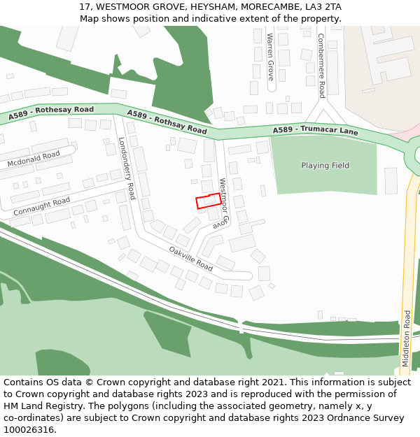 17, WESTMOOR GROVE, HEYSHAM, MORECAMBE, LA3 2TA: Location map and indicative extent of plot