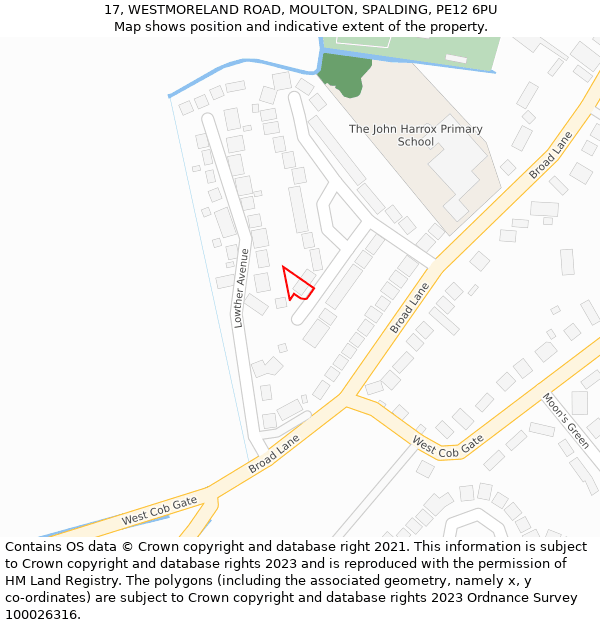 17, WESTMORELAND ROAD, MOULTON, SPALDING, PE12 6PU: Location map and indicative extent of plot