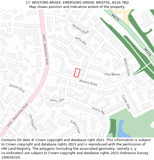 17, WESTONS BRAKE, EMERSONS GREEN, BRISTOL, BS16 7BQ: Location map and indicative extent of plot