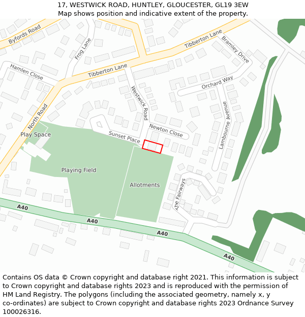 17, WESTWICK ROAD, HUNTLEY, GLOUCESTER, GL19 3EW: Location map and indicative extent of plot