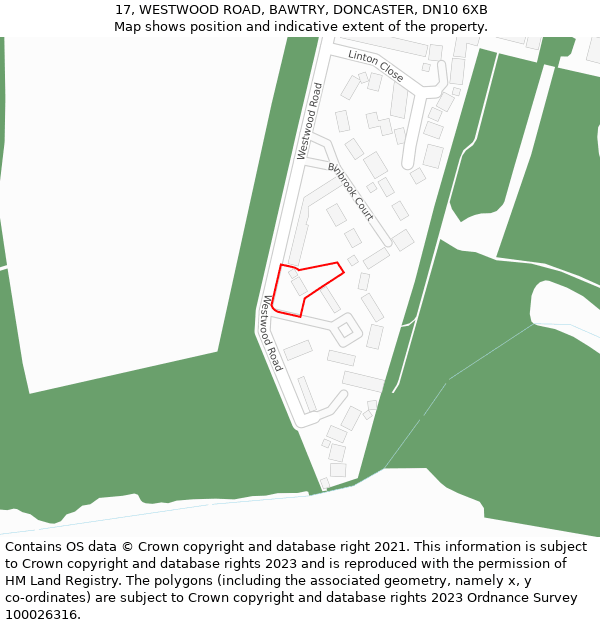 17, WESTWOOD ROAD, BAWTRY, DONCASTER, DN10 6XB: Location map and indicative extent of plot