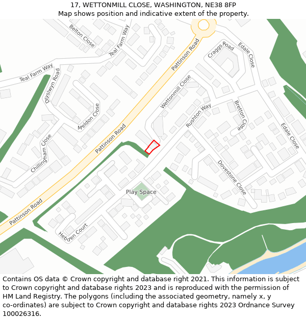 17, WETTONMILL CLOSE, WASHINGTON, NE38 8FP: Location map and indicative extent of plot