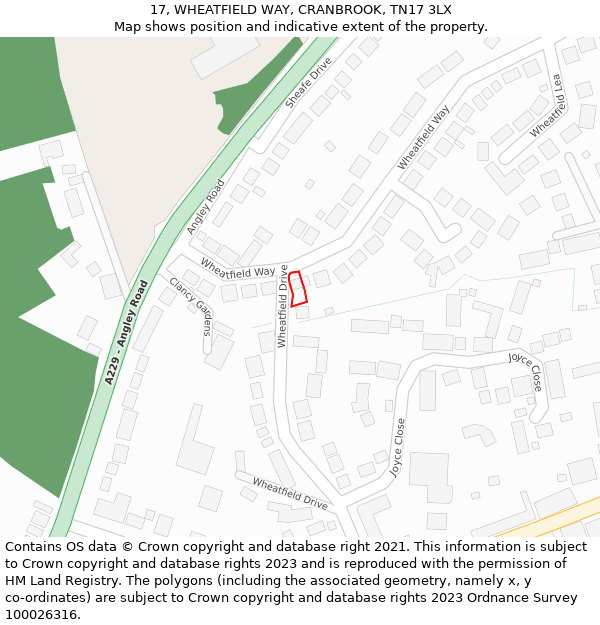 17, WHEATFIELD WAY, CRANBROOK, TN17 3LX: Location map and indicative extent of plot