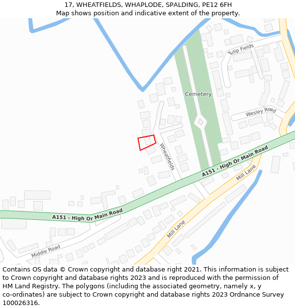 17, WHEATFIELDS, WHAPLODE, SPALDING, PE12 6FH: Location map and indicative extent of plot