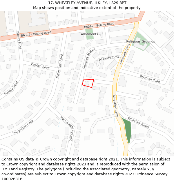 17, WHEATLEY AVENUE, ILKLEY, LS29 8PT: Location map and indicative extent of plot