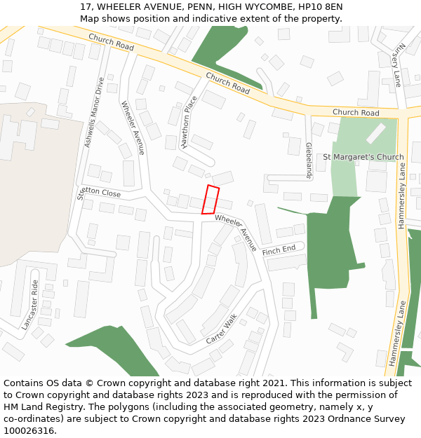 17, WHEELER AVENUE, PENN, HIGH WYCOMBE, HP10 8EN: Location map and indicative extent of plot