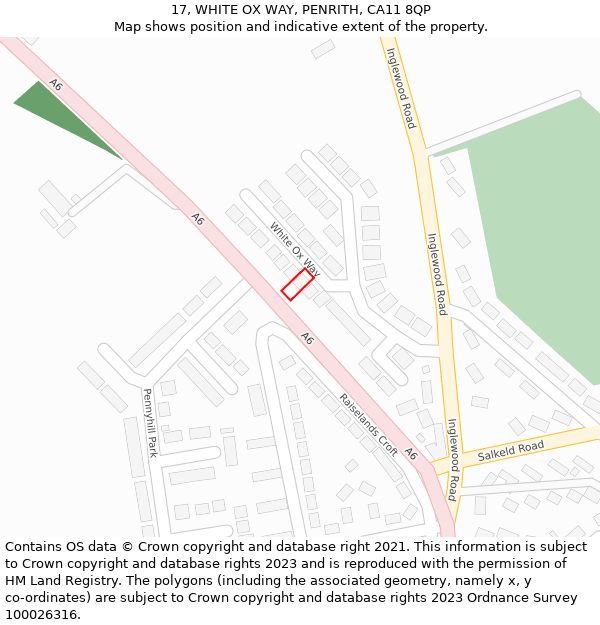 17, WHITE OX WAY, PENRITH, CA11 8QP: Location map and indicative extent of plot