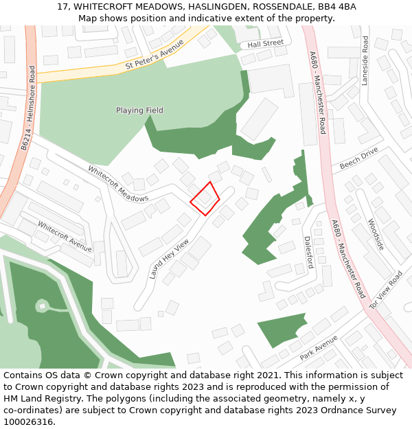 17, WHITECROFT MEADOWS, HASLINGDEN, ROSSENDALE, BB4 4BA: Location map and indicative extent of plot
