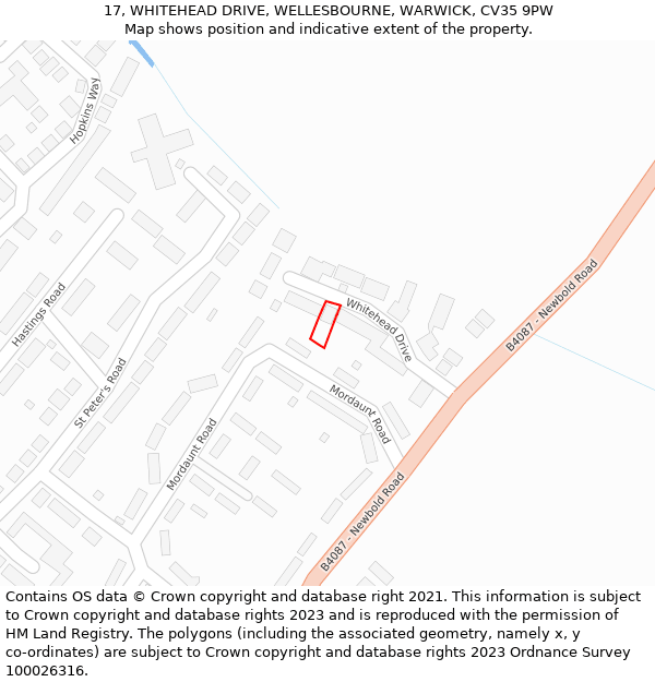 17, WHITEHEAD DRIVE, WELLESBOURNE, WARWICK, CV35 9PW: Location map and indicative extent of plot