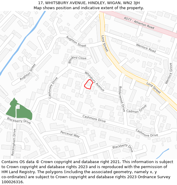 17, WHITSBURY AVENUE, HINDLEY, WIGAN, WN2 3JH: Location map and indicative extent of plot