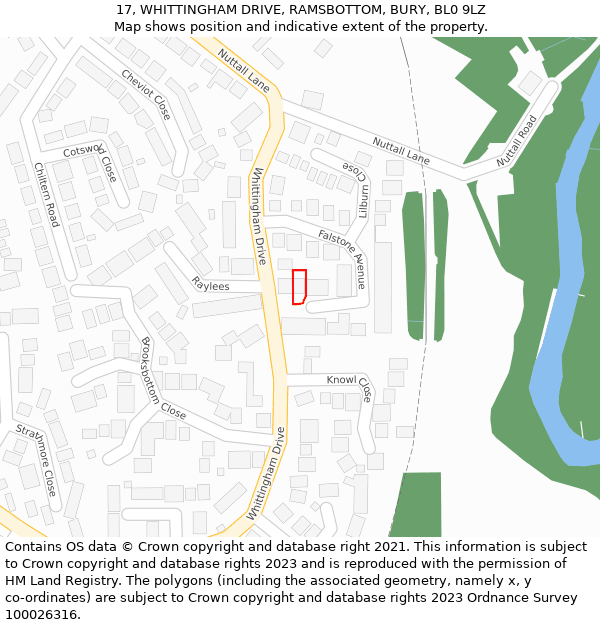 17, WHITTINGHAM DRIVE, RAMSBOTTOM, BURY, BL0 9LZ: Location map and indicative extent of plot