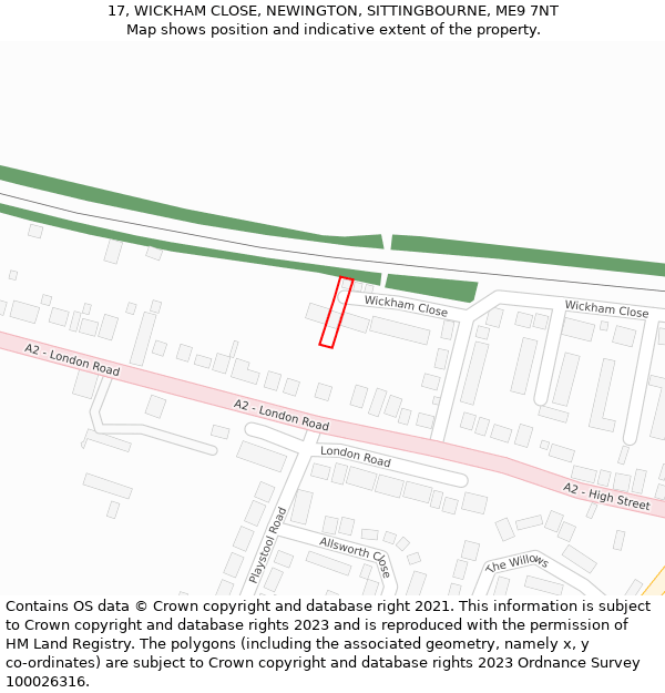 17, WICKHAM CLOSE, NEWINGTON, SITTINGBOURNE, ME9 7NT: Location map and indicative extent of plot