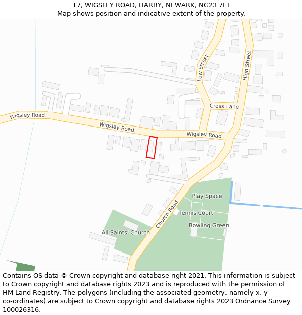 17, WIGSLEY ROAD, HARBY, NEWARK, NG23 7EF: Location map and indicative extent of plot