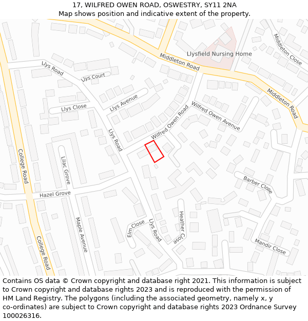 17, WILFRED OWEN ROAD, OSWESTRY, SY11 2NA: Location map and indicative extent of plot