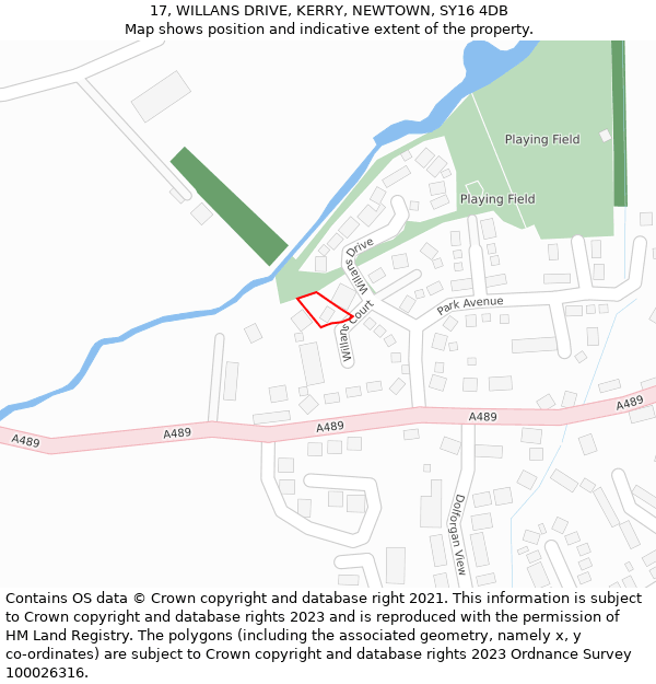 17, WILLANS DRIVE, KERRY, NEWTOWN, SY16 4DB: Location map and indicative extent of plot