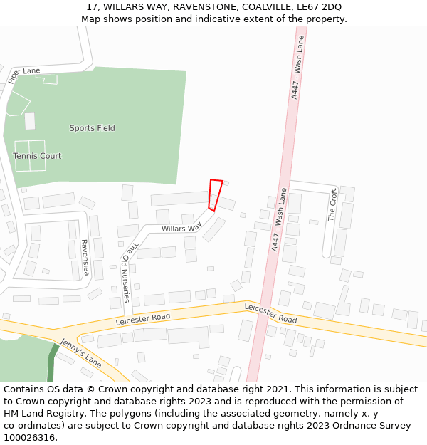 17, WILLARS WAY, RAVENSTONE, COALVILLE, LE67 2DQ: Location map and indicative extent of plot