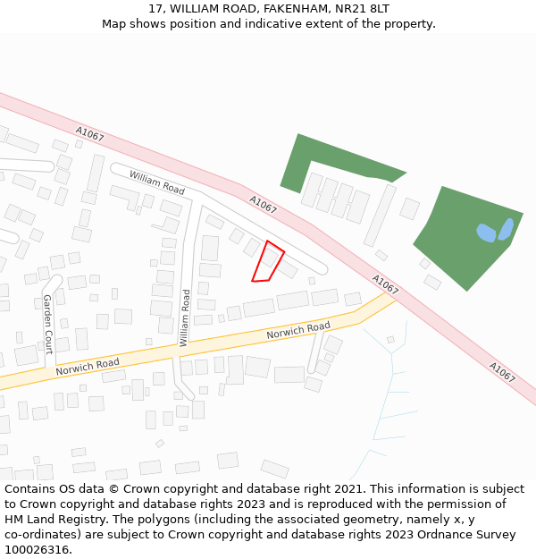 17, WILLIAM ROAD, FAKENHAM, NR21 8LT: Location map and indicative extent of plot