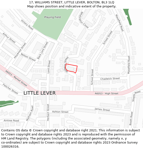 17, WILLIAMS STREET, LITTLE LEVER, BOLTON, BL3 1LQ: Location map and indicative extent of plot