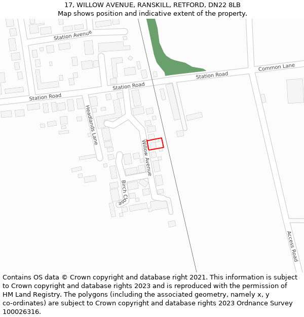 17, WILLOW AVENUE, RANSKILL, RETFORD, DN22 8LB: Location map and indicative extent of plot