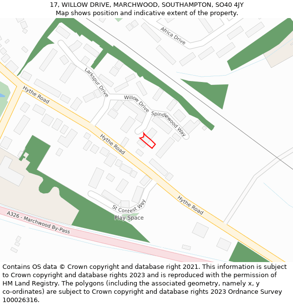 17, WILLOW DRIVE, MARCHWOOD, SOUTHAMPTON, SO40 4JY: Location map and indicative extent of plot