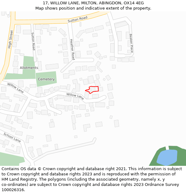 17, WILLOW LANE, MILTON, ABINGDON, OX14 4EG: Location map and indicative extent of plot