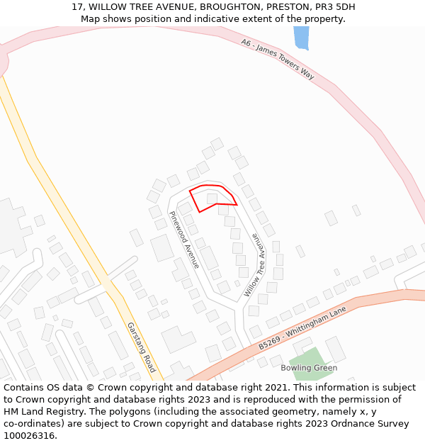17, WILLOW TREE AVENUE, BROUGHTON, PRESTON, PR3 5DH: Location map and indicative extent of plot