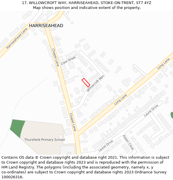 17, WILLOWCROFT WAY, HARRISEAHEAD, STOKE-ON-TRENT, ST7 4YZ: Location map and indicative extent of plot