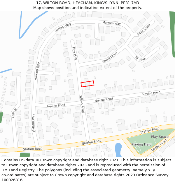 17, WILTON ROAD, HEACHAM, KING'S LYNN, PE31 7AD: Location map and indicative extent of plot