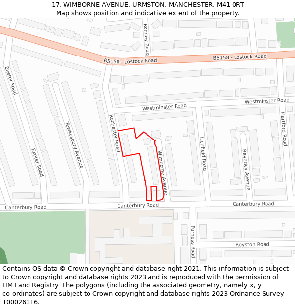 17, WIMBORNE AVENUE, URMSTON, MANCHESTER, M41 0RT: Location map and indicative extent of plot