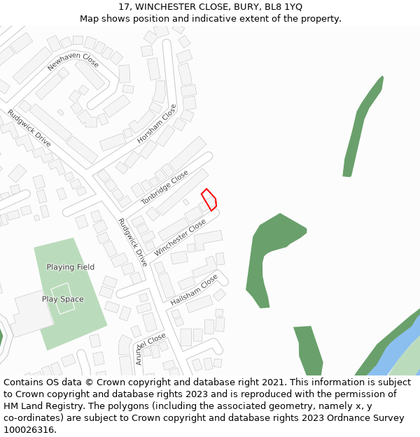 17, WINCHESTER CLOSE, BURY, BL8 1YQ: Location map and indicative extent of plot