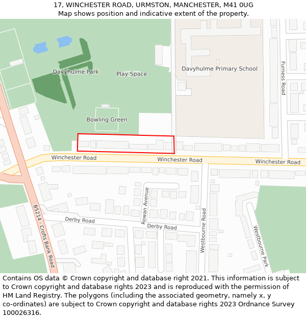 17, WINCHESTER ROAD, URMSTON, MANCHESTER, M41 0UG: Location map and indicative extent of plot